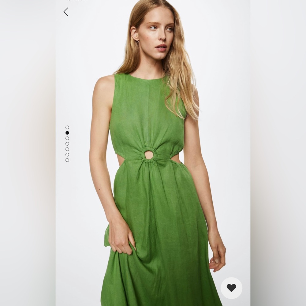 Mango 100% Lino Green Dress. Size 6.
